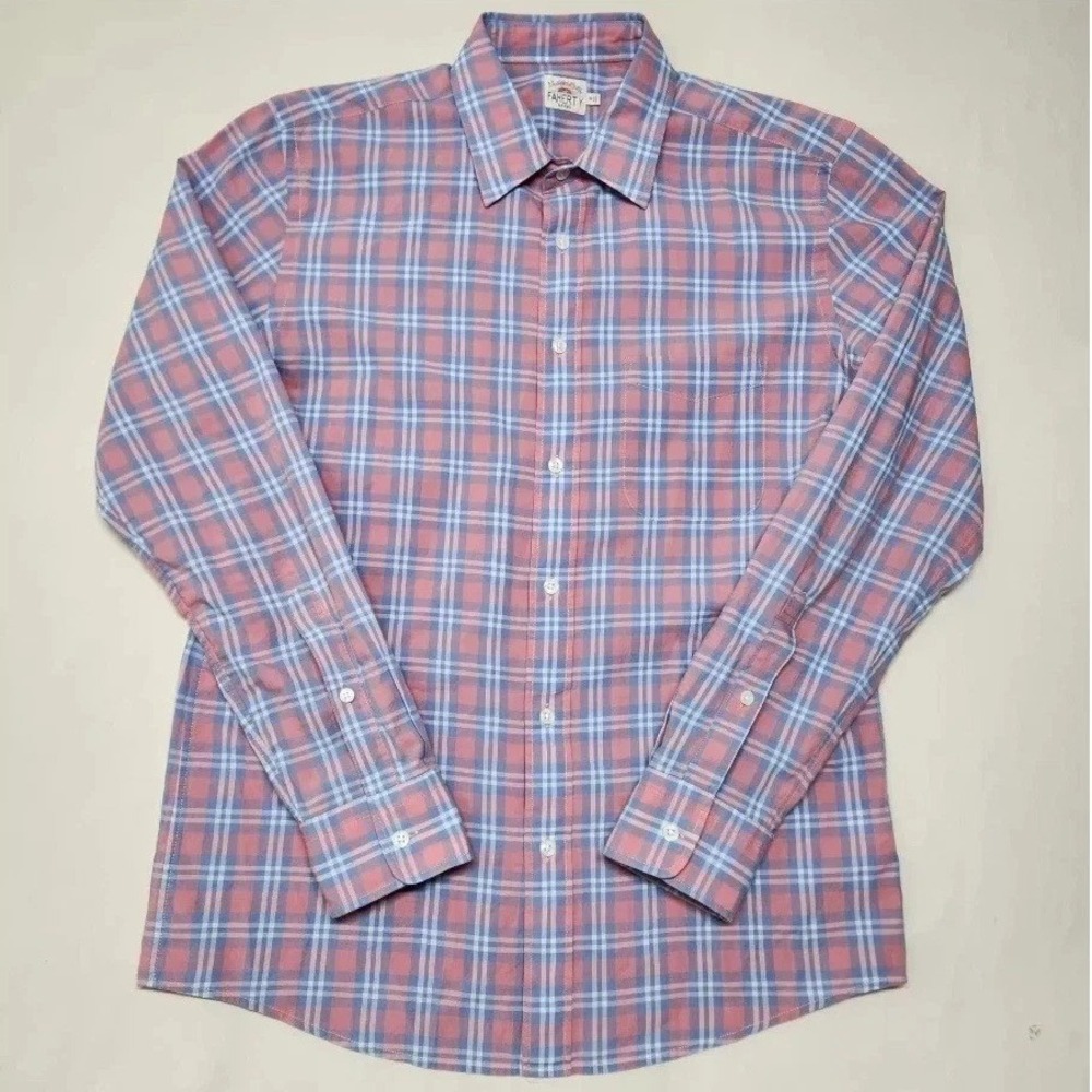 Faherty Men Medium Plaid Casual Shirt Faded Rose Long Sleeve Reg Fit Button Down